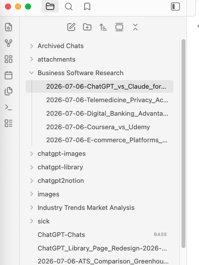 ChatGPT Project notes grouped in an Obsidian folder