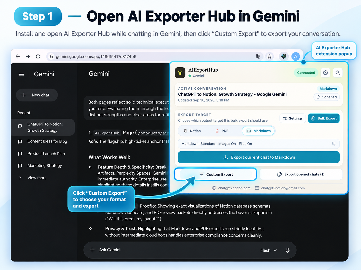 Gemini research conversation ready to export into a shared Obsidian workflow