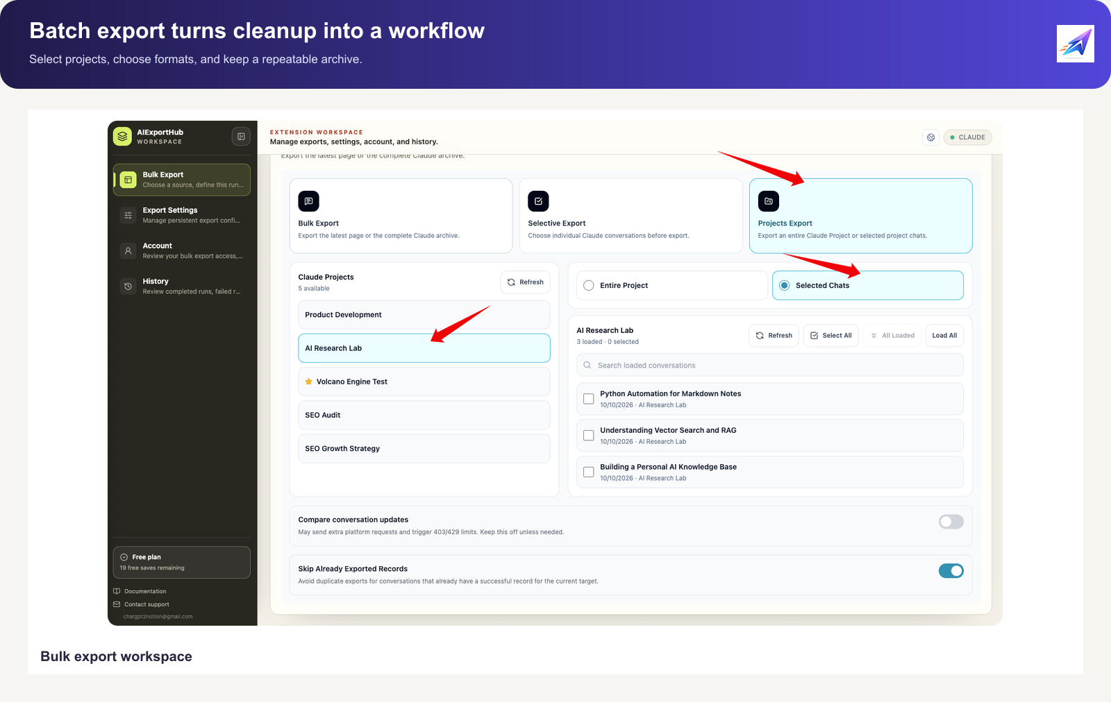 Claude bulk export workspace