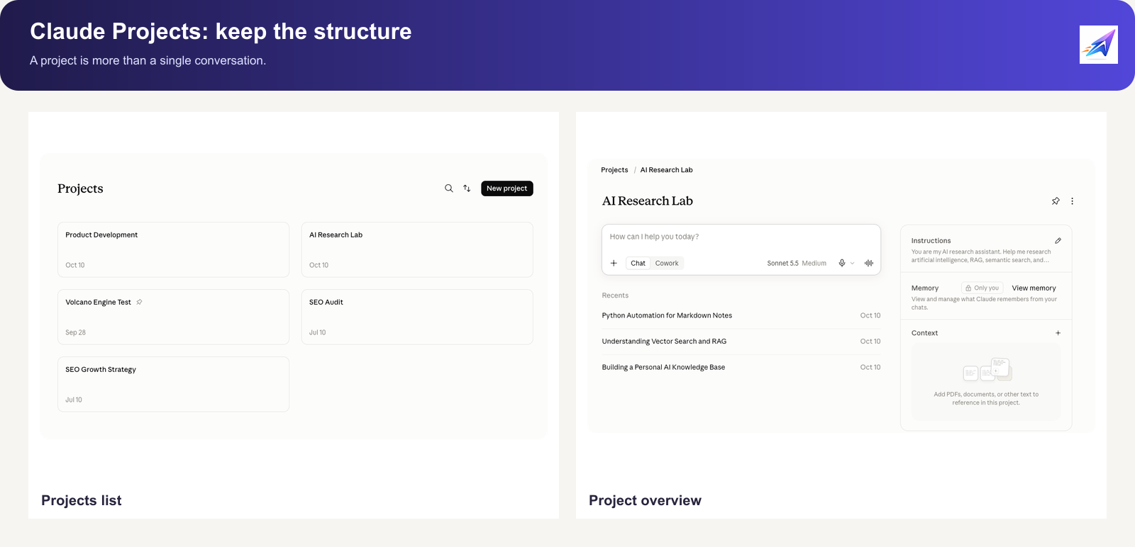 Claude Projects list and project overview