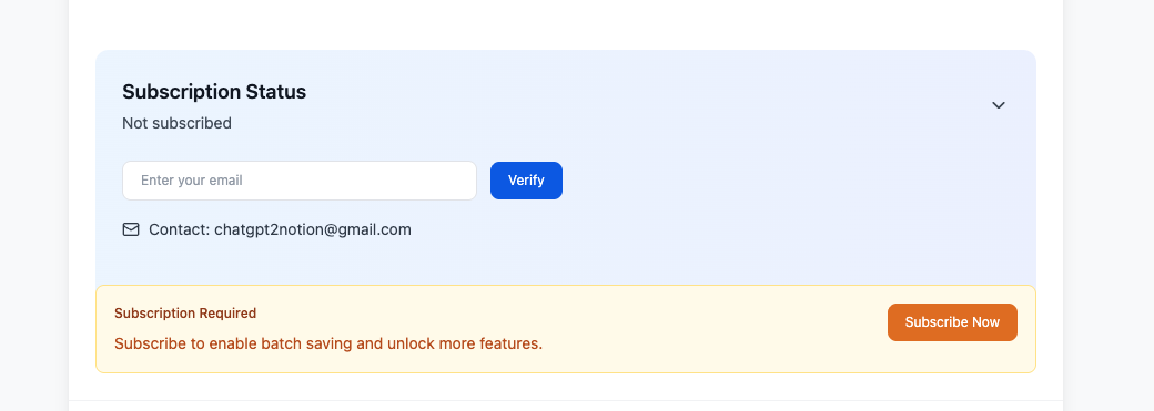 Enter email in options page