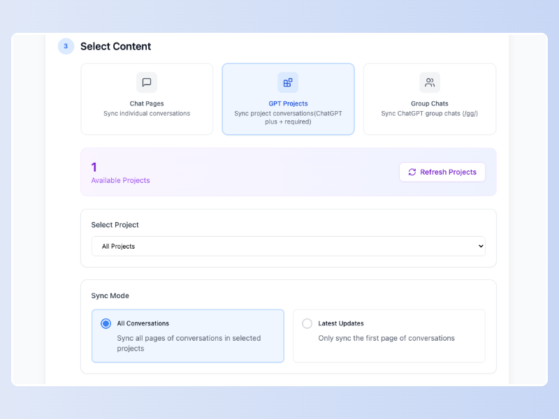 Group Chats & Projects Support