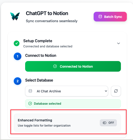 Enhanced formatting toggle