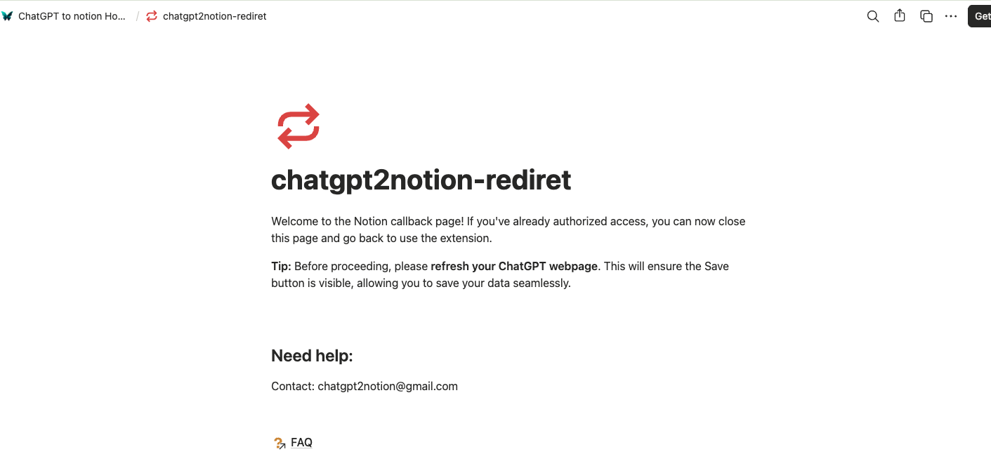 Notion authorization callback page