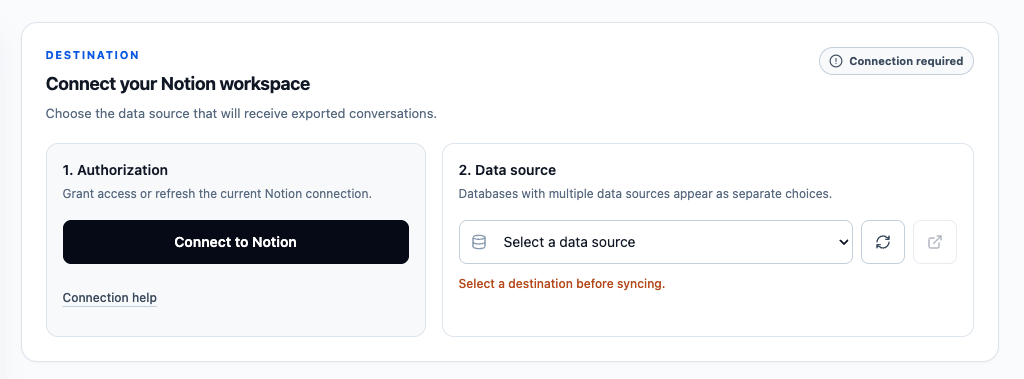 Connect ChatGPT to Notion and choose a Notion destination