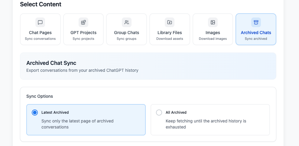 Archived Chats mode with Latest Archived and All Archived scope choices
