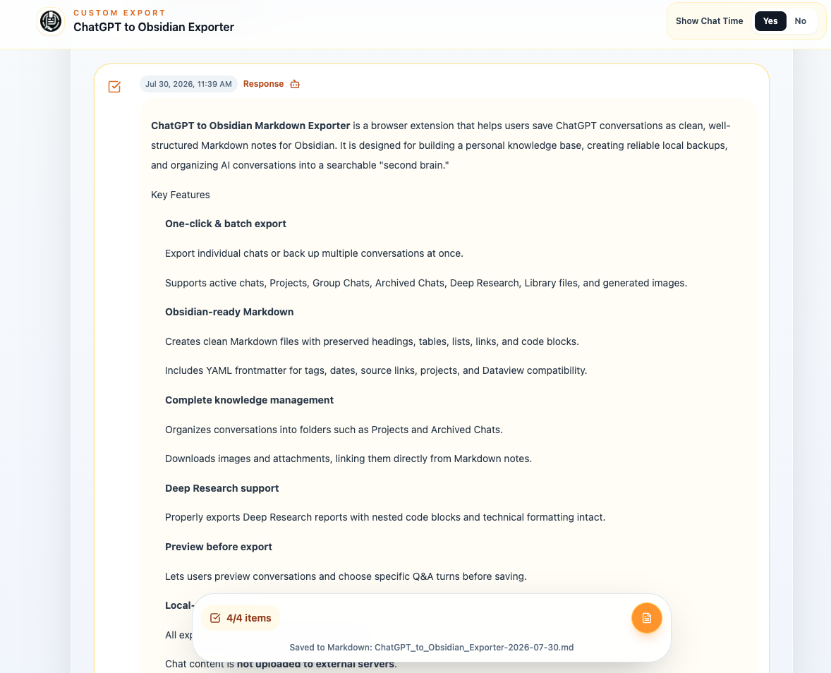 Custom Export Preview after the selected English conversation has been saved to Markdown