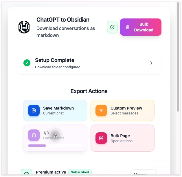 Opened-tabs export processing one of three English test conversations