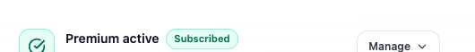 Collapsed Premium active status with Subscribed badge and Manage button