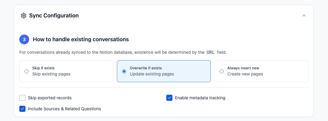Batch Export Sync Configuration