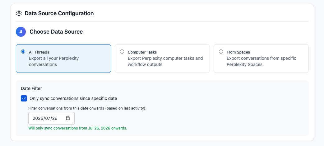 All Threads with the Batch Export date filter enabled