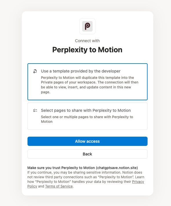 Grant Perplexity to Notion access to selected Notion pages