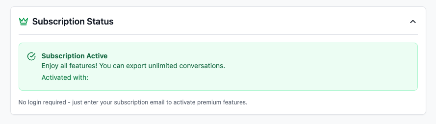 Subscription Active status with unlimited Perplexity exports