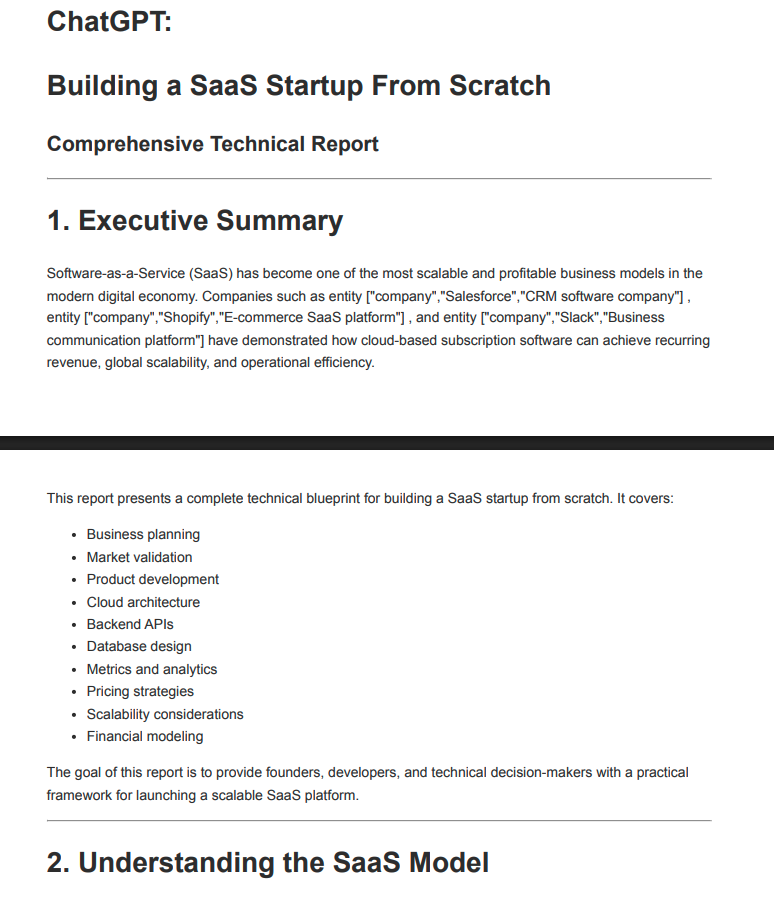 Exported ChatGPT conversation rendered as a PDF report with headings and page breaks