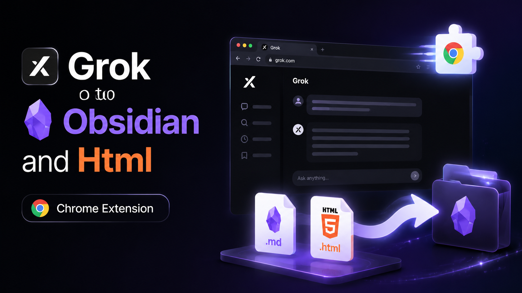 Grok conversations exported as Markdown into an Obsidian vault