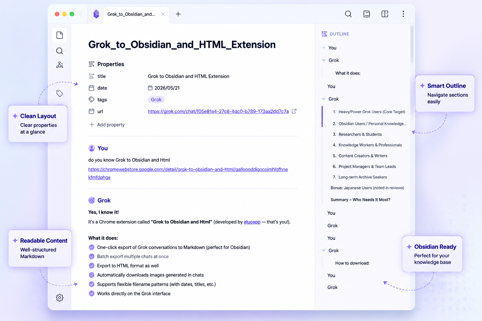 Grok Obsidian vault structure for inbox, archive, and images