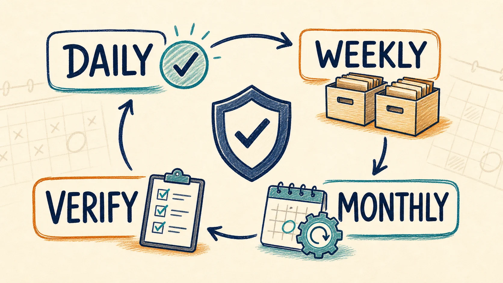 Daily, weekly, monthly, and verification loop for AI chat backups