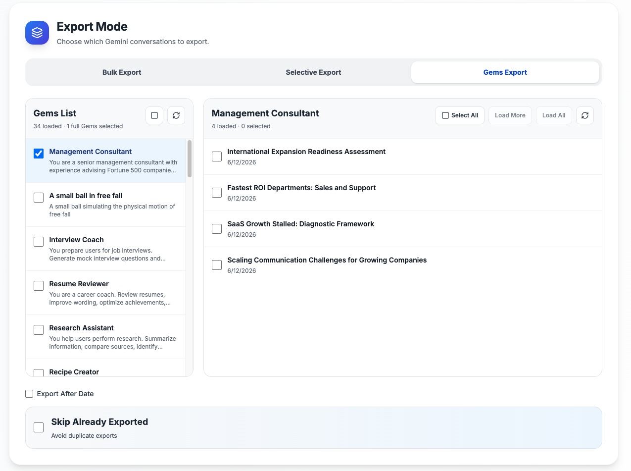 Gems export selector