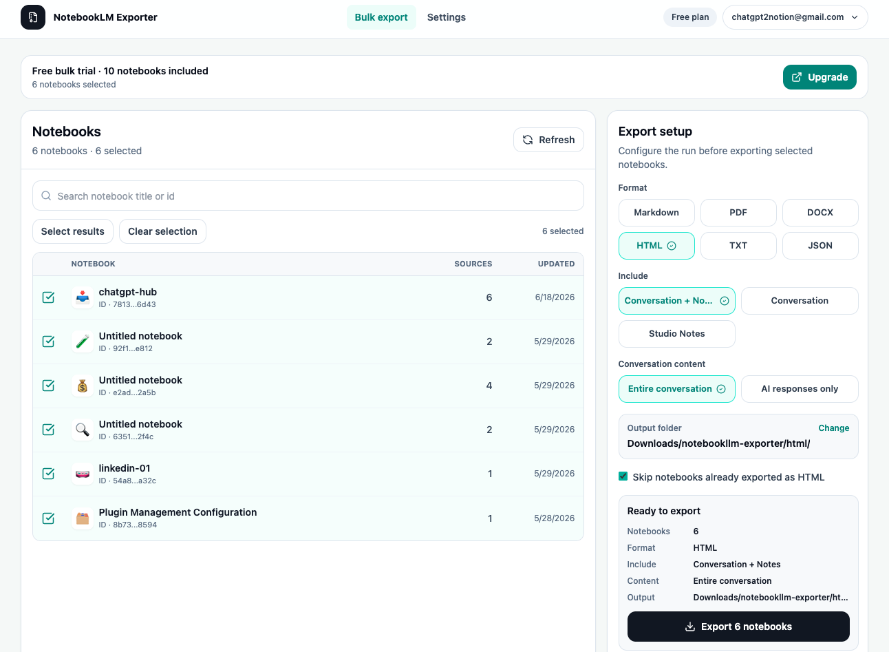 NotebookLM bulk export