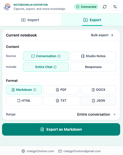 NotebookLM export popup