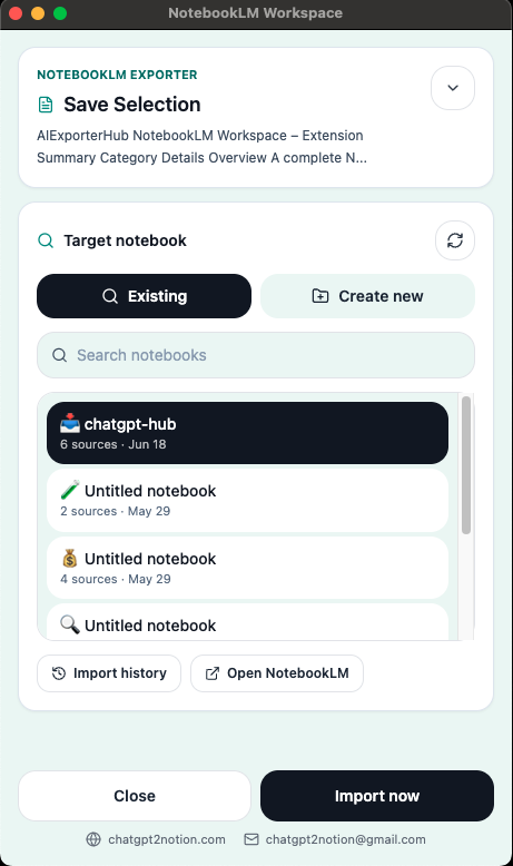 NotebookLM selection save
