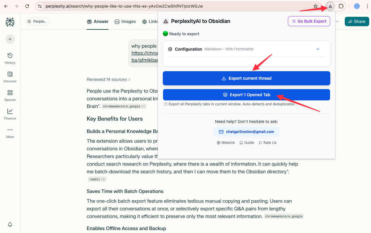 Select Export Options
