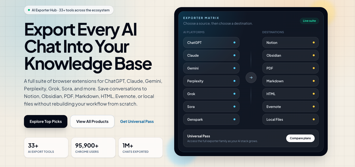 AI Exporter Hub - Export AI Chats to Notion, Obsidian, PDF and More