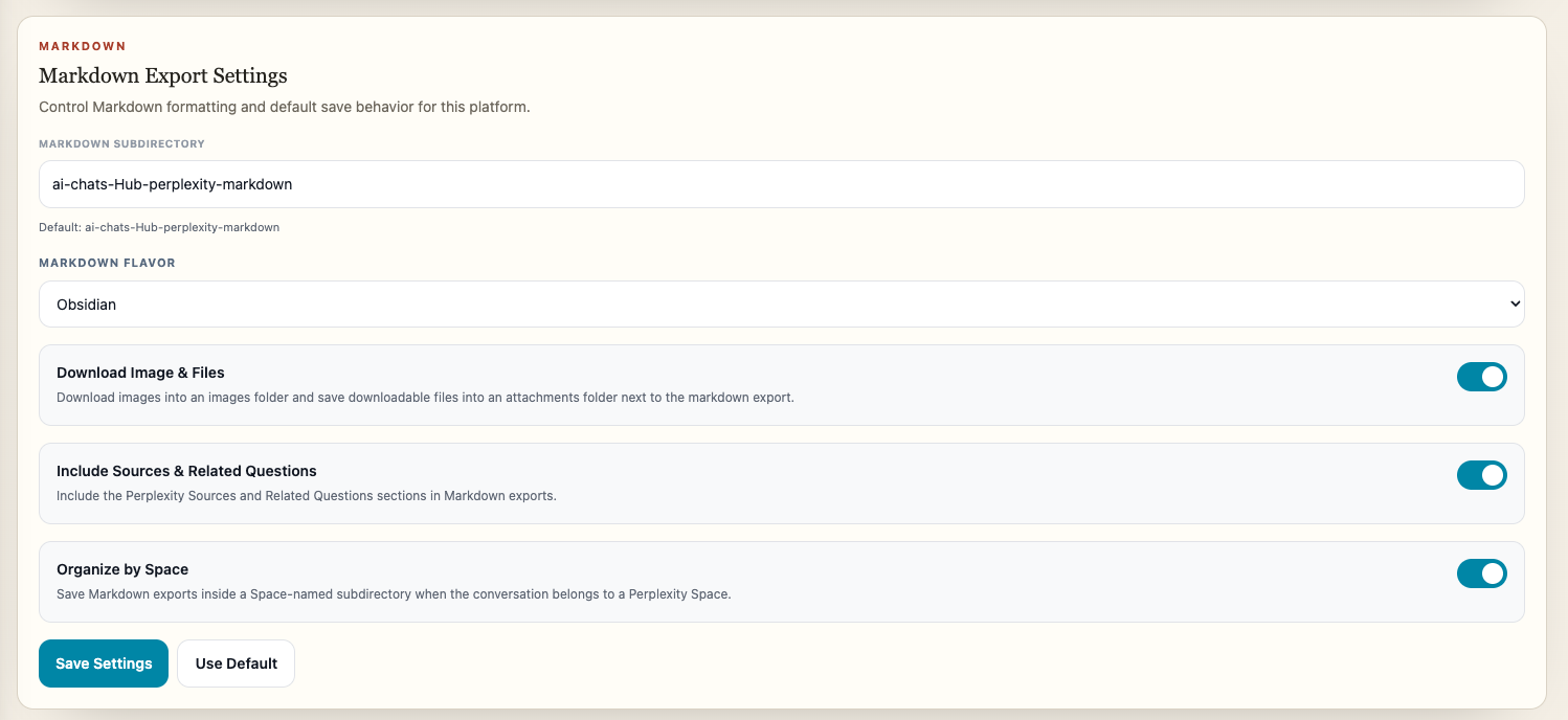AIExportHub Markdown image and file settings enabled by default