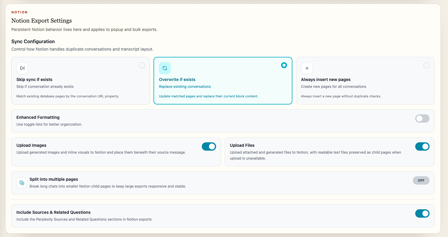 AIExportHub Notion upload settings