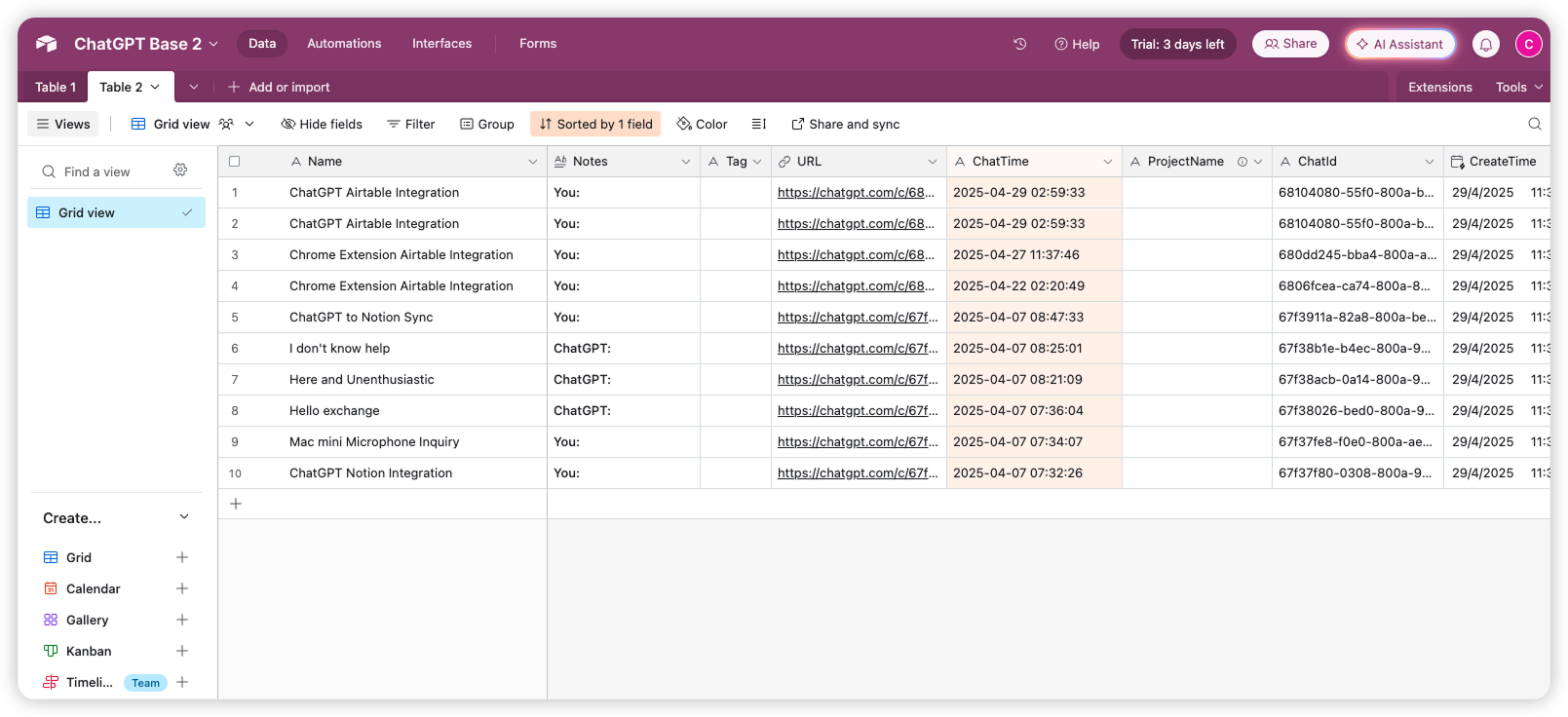 Review structured records in Airtable