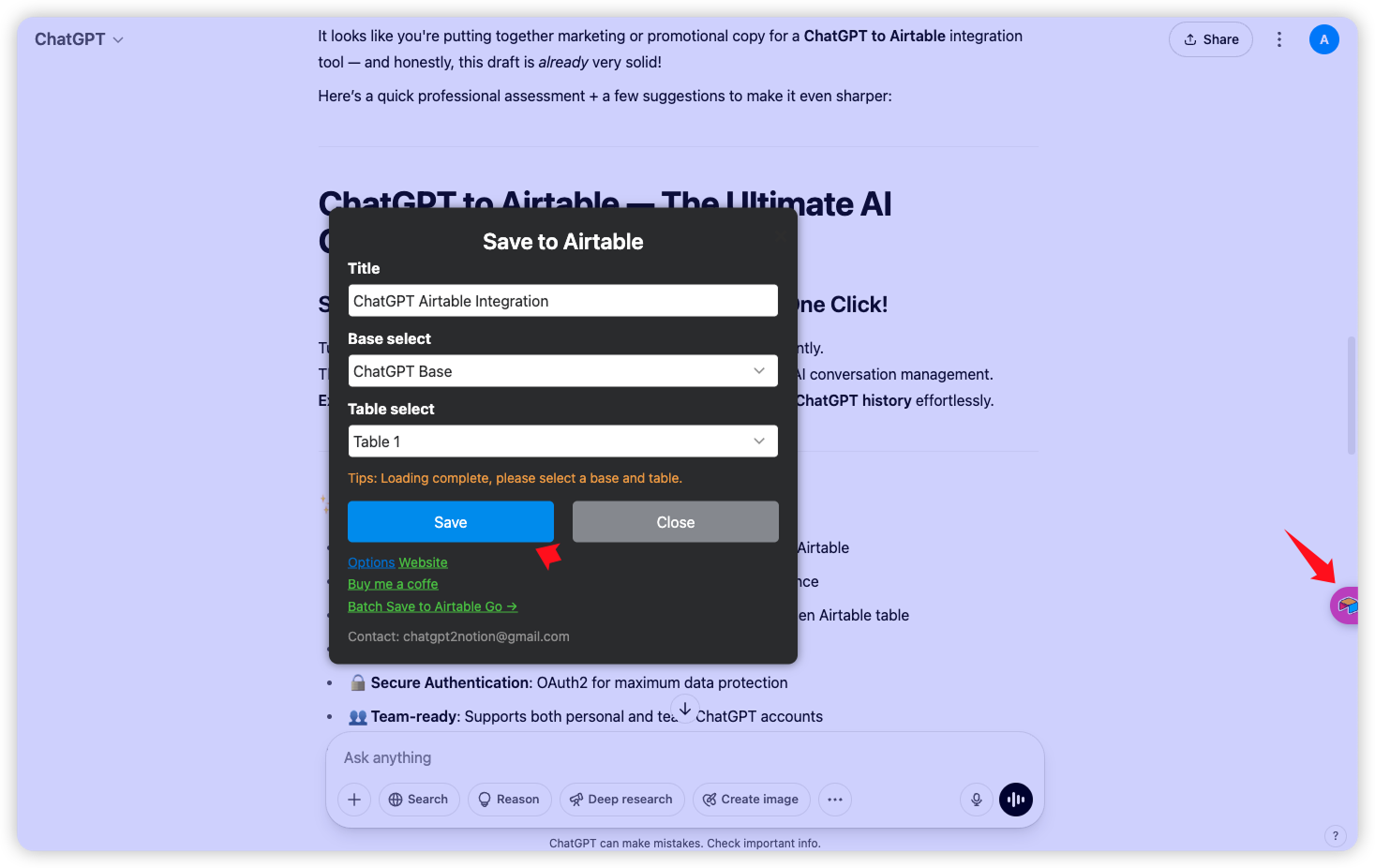 One-click save from any ChatGPT conversation