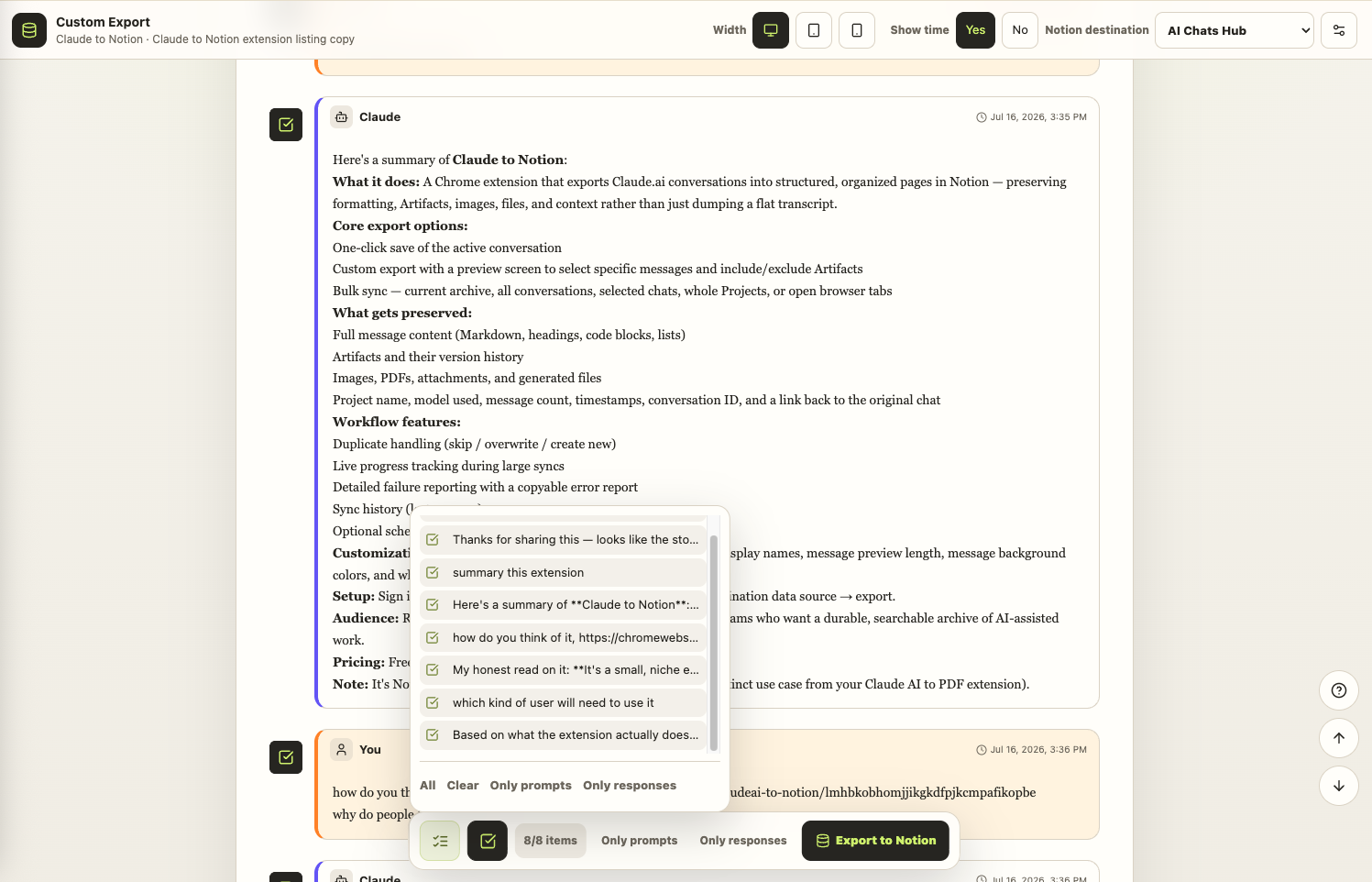 Select messages with a full-page preview