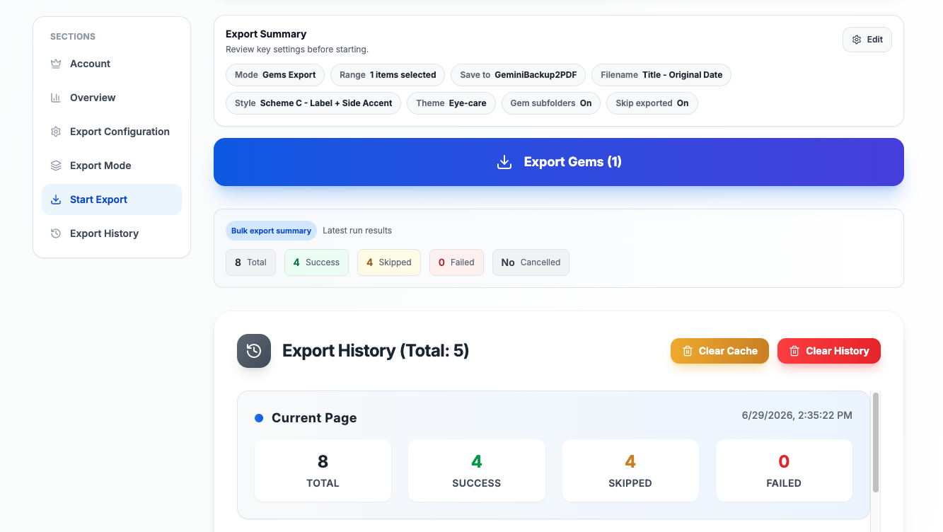 Export Gemini to PDF batch summary