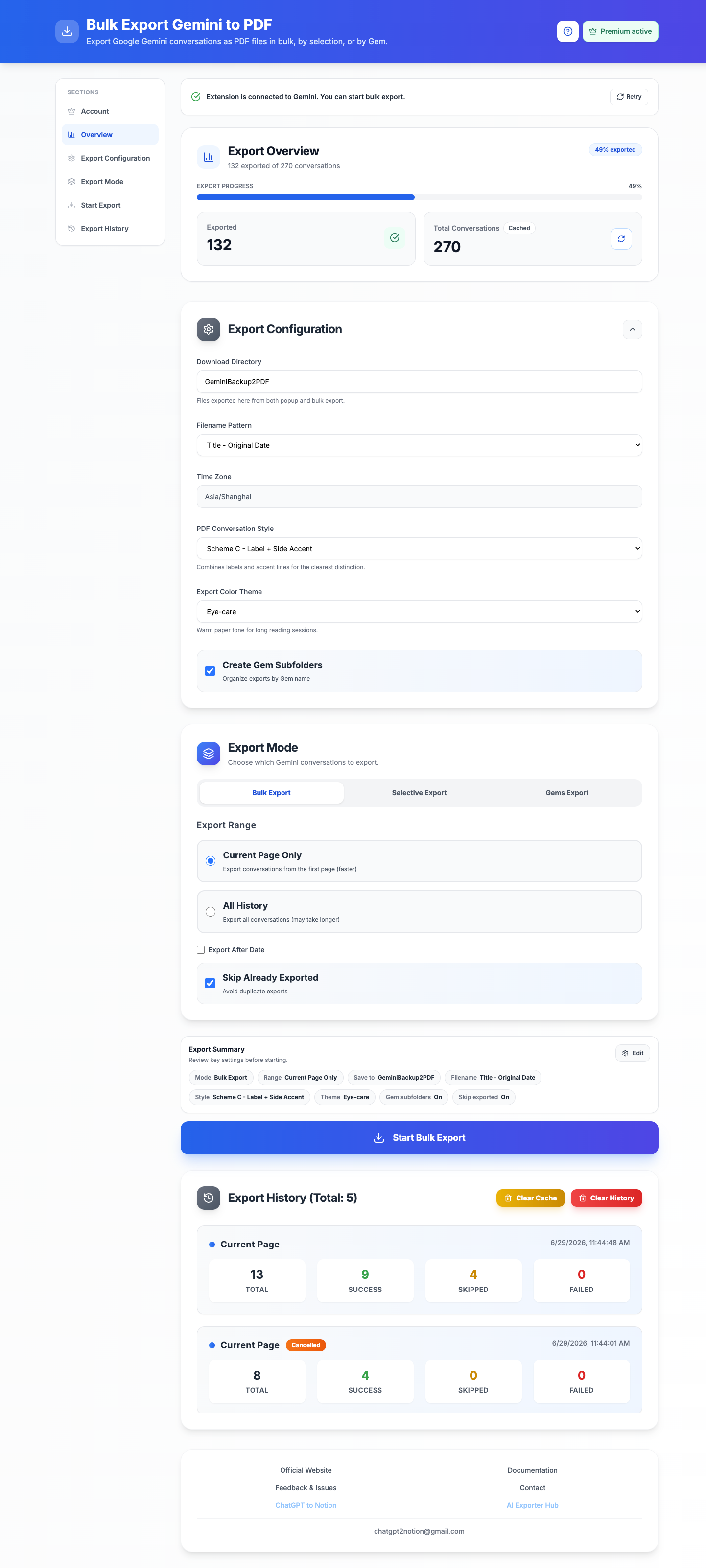 Export Gemini to PDF options overview