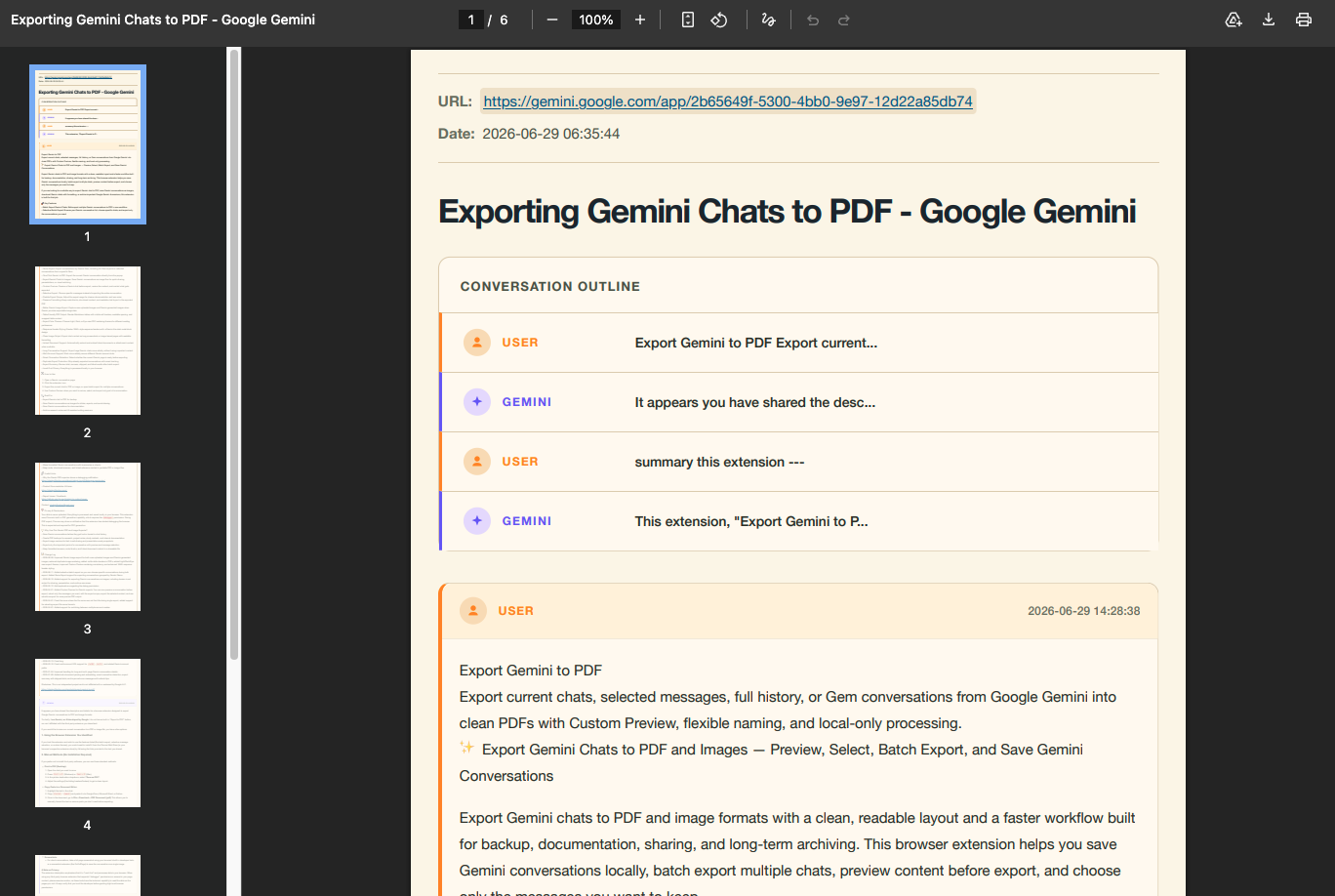 Export Gemini to PDF rendered sample