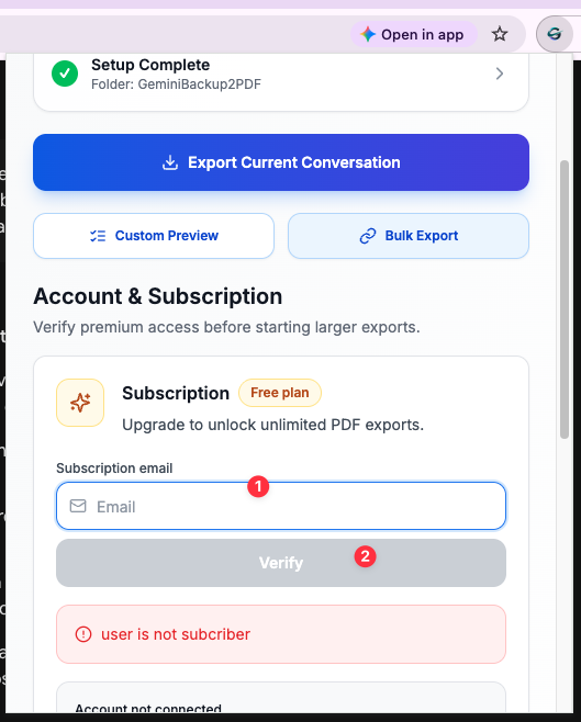Enter a subscription email and verify it in the popup