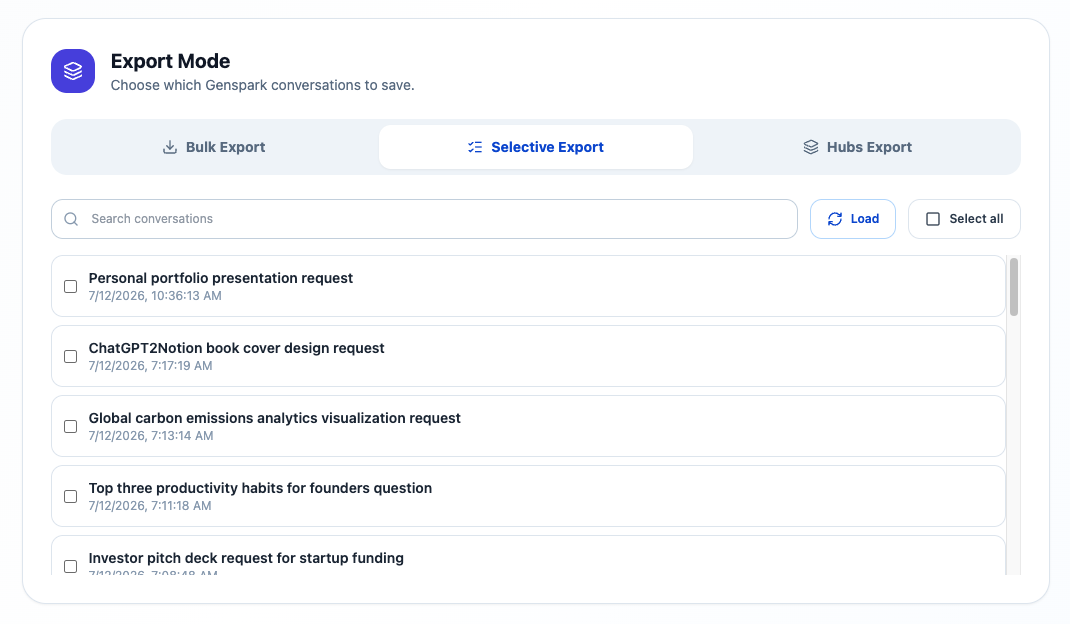 Selective export search