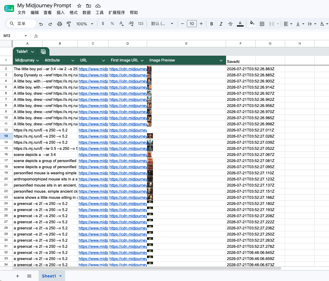 Midjourney to Google Sheets — Batch Prompt & Image Catalog