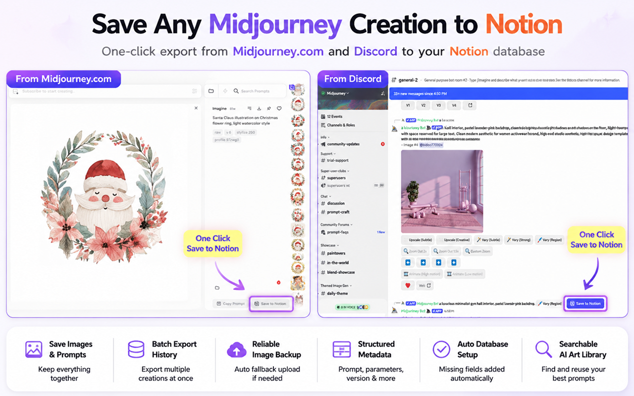 Midjourney to Notion — Export Prompts, Images & History