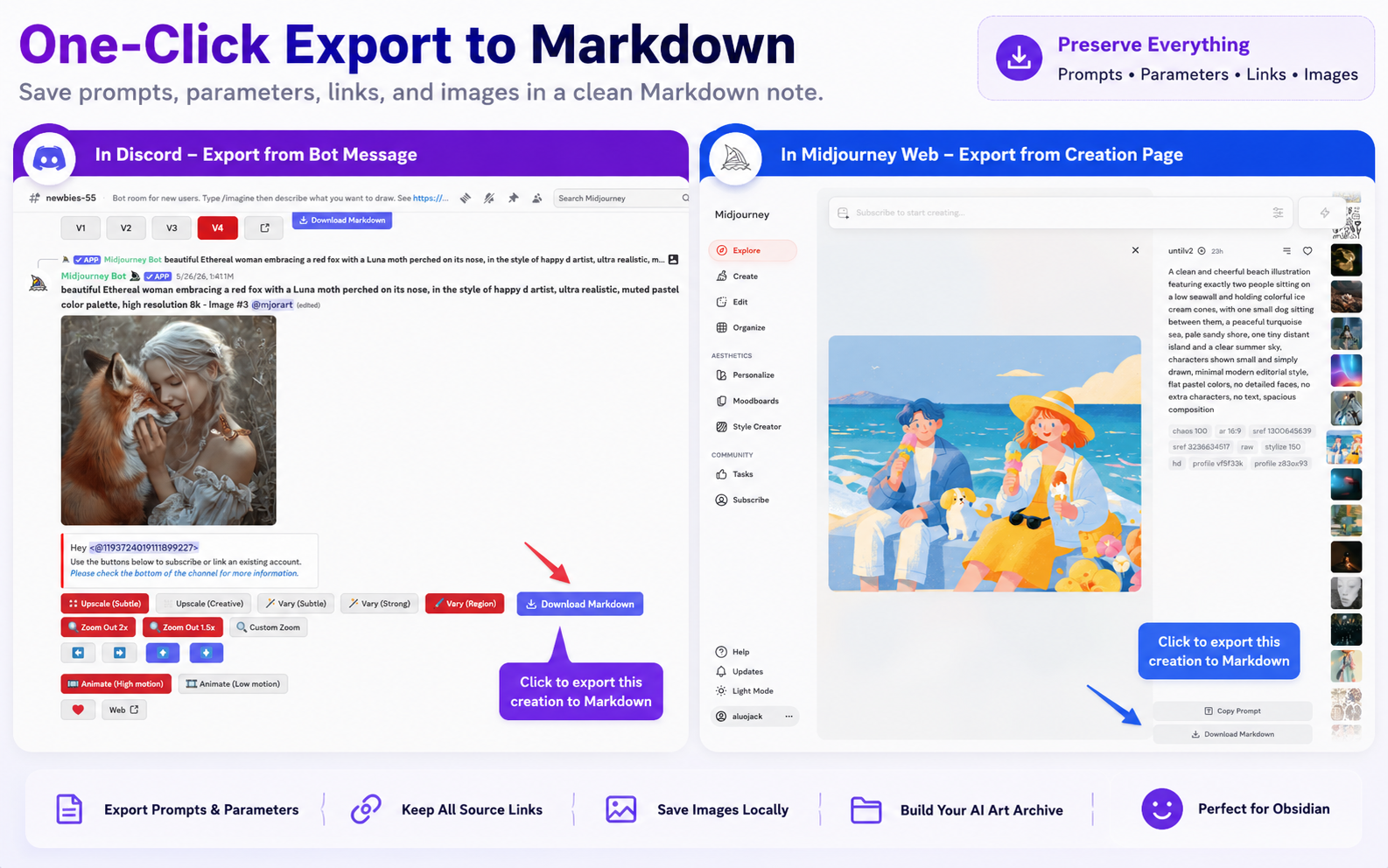 Export one creation from Midjourney or Discord