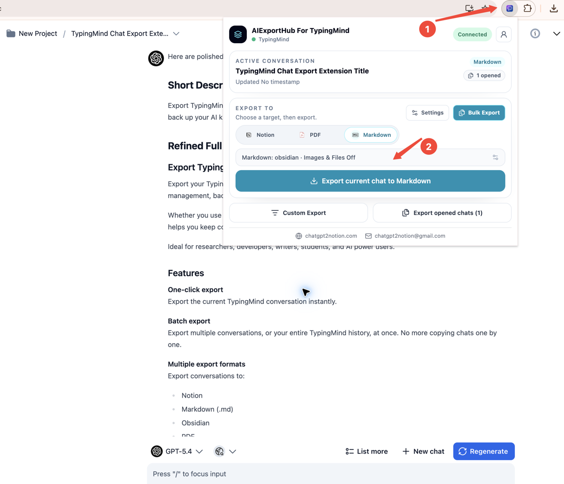 Direct TypingMind current chat export