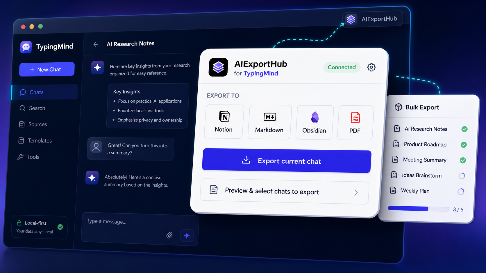 AIExportHub for TypingMind overview
